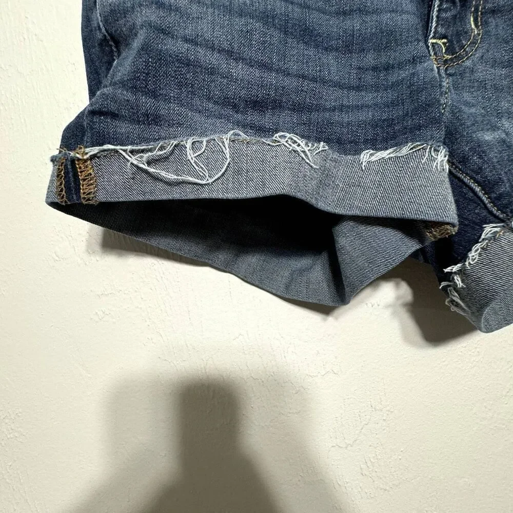 American Eagle Denim Shorts Shortie Dark Blue Jeans Cuffed Cut Off Women sz 2